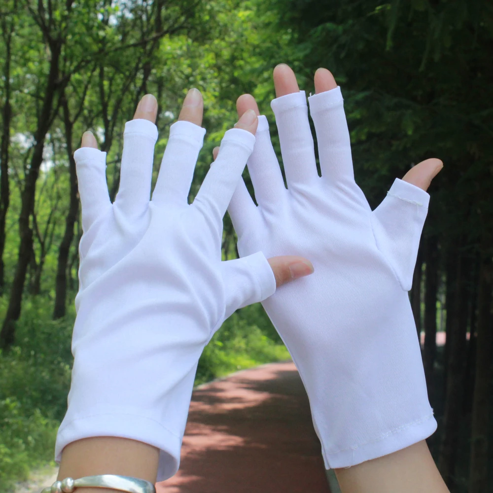 Summer Half Finger Gloves Female Nail art Anti-UV White Semi-Fingers Women Gloves Mid-length Short Optional 4050