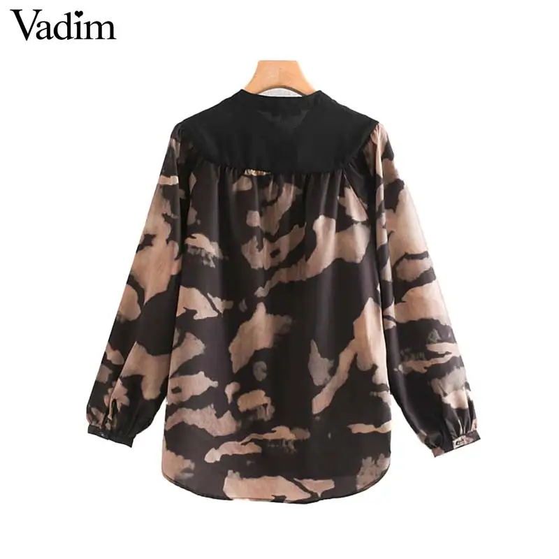 Vadim, Женская винтажная блузка с принтом, длинный рукав, шнурок, Ретро стиль, рубашки, женские, стильные, базовые, негабаритные топы, blusas LB579
