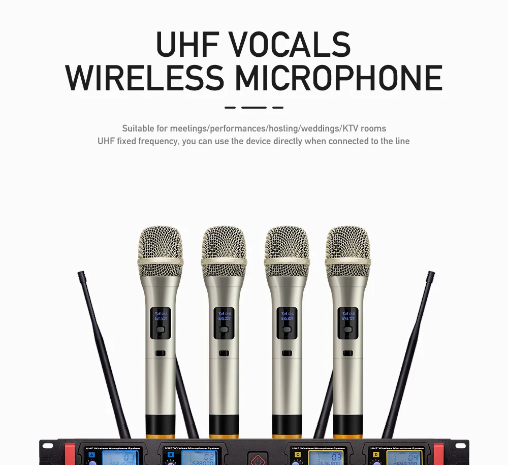 Профессиональный беспроводной микрофон UHF 4 канала фиксированная частота динамический дисплей ручной микрофон KTV микрофон