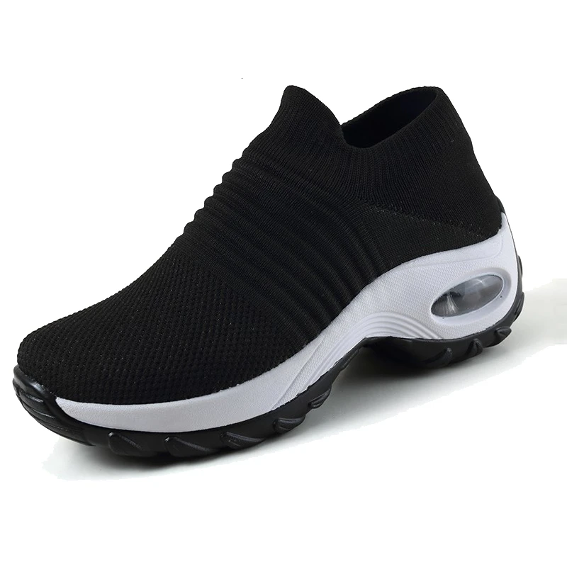 Black White Женская обувь для тенниса; кроссовки на платформе; Spor Ayakkabi Bayan; спортивная однотонная дышащая обувь; zapatos mujer - Цвет: Black White