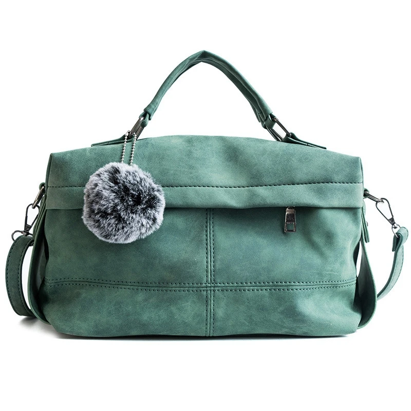 

Female Casual Handbag Female Large Shoulder Messenger Bag Matte Suede Leather Handbag with Hair Ball