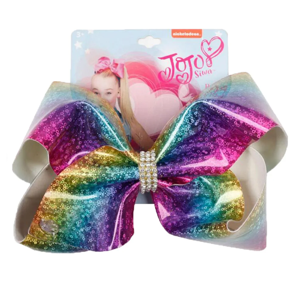 2 8 дюймов Jojo Siwa банты для волос для девочек радужные кожаные заколки со стразами узел ручной работы для девочек новые модные аксессуары для волос - Цвет: 2