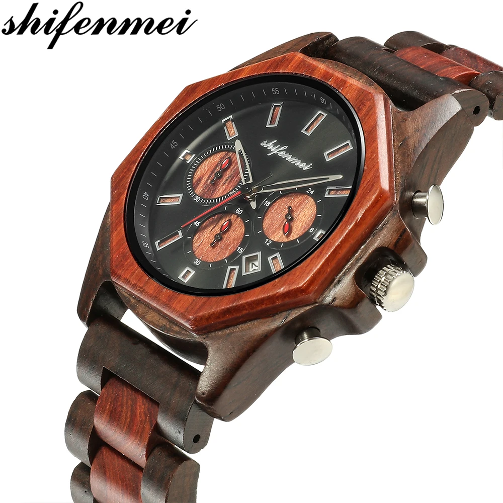

Shifenmei Wooden Man Watch Men Date Dispaly Luxury Brand Sport Male Full Nature Bamboo Wooden Band Male Clock Man Watches Gifts