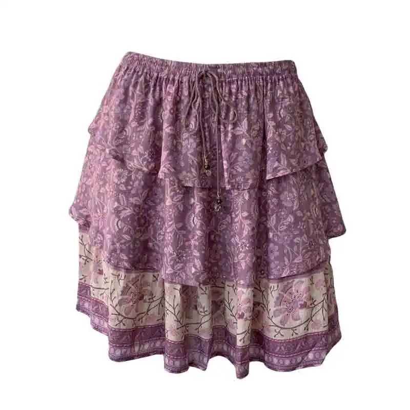 Boho Inspird Mulberry Цветочная мини-юбка эластичная талия шнурок веревка многоярусная юбка с оборками Женская Новинка Бохо юбка шикарная faldas