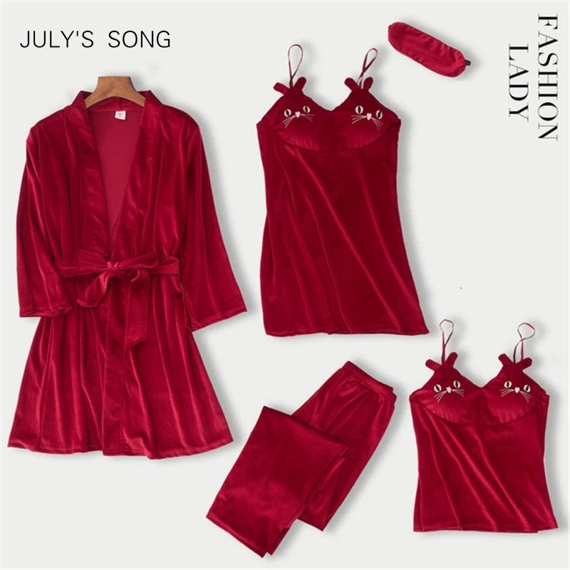 Пижама JULY'S SONG из 4 частей бархатная теплая зимняя женская пижама без