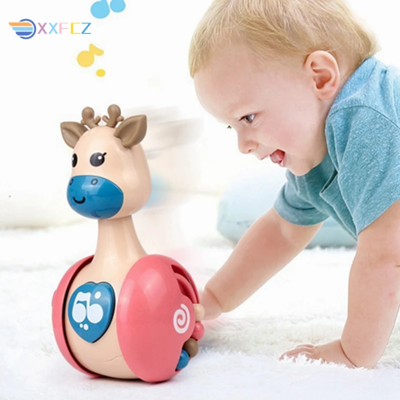 

Sliding Deer Baby Tumbler Rattle Learning Education Toys Newborn Teether Infant Hand Bell Mobile Press Squeaky Roly-Poly Toy