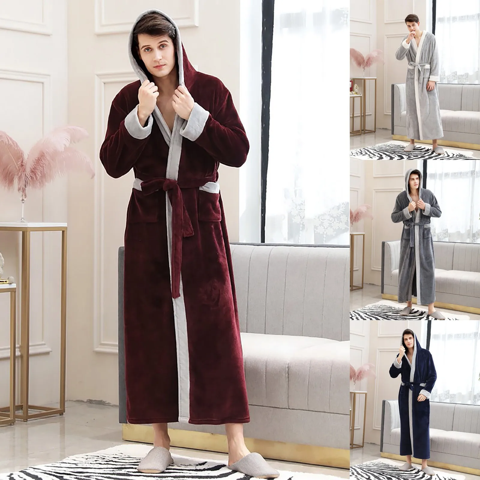 Robes For Women Couples Winter Lengthened Bathrobe Splicing Home