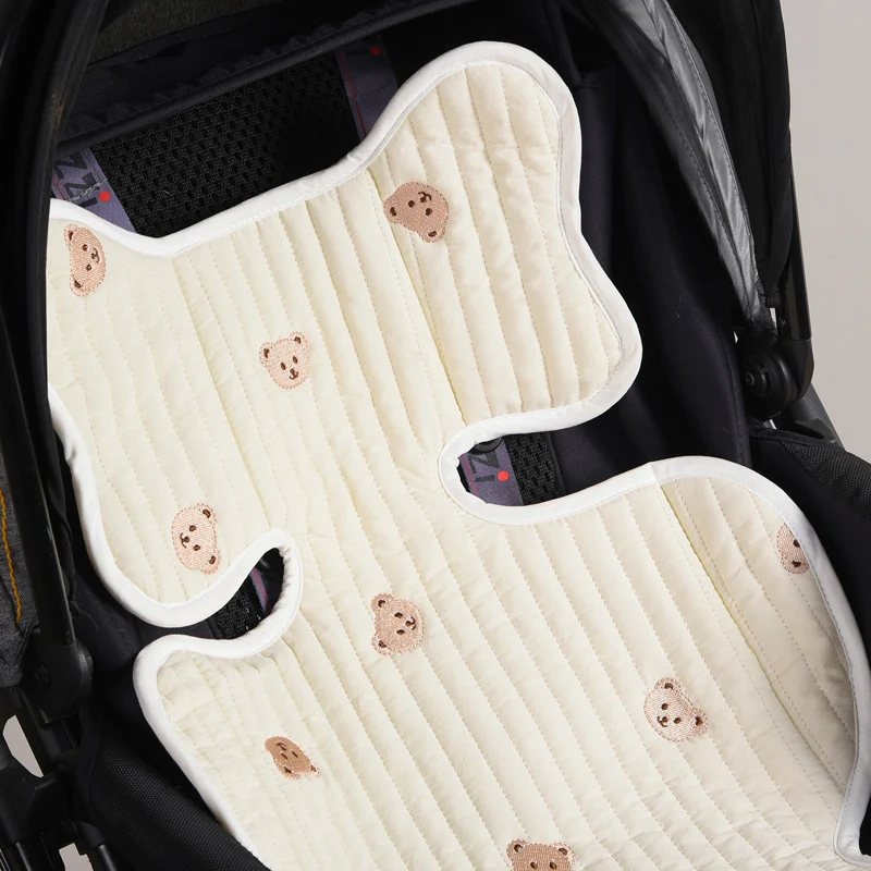 Baby Stroller Liner Car Seat Cushion Cotton Mattress Embroidery Bear Diaper Changing Pad Mat Newborn Carriages Pram Accessories baby stroller accessories products