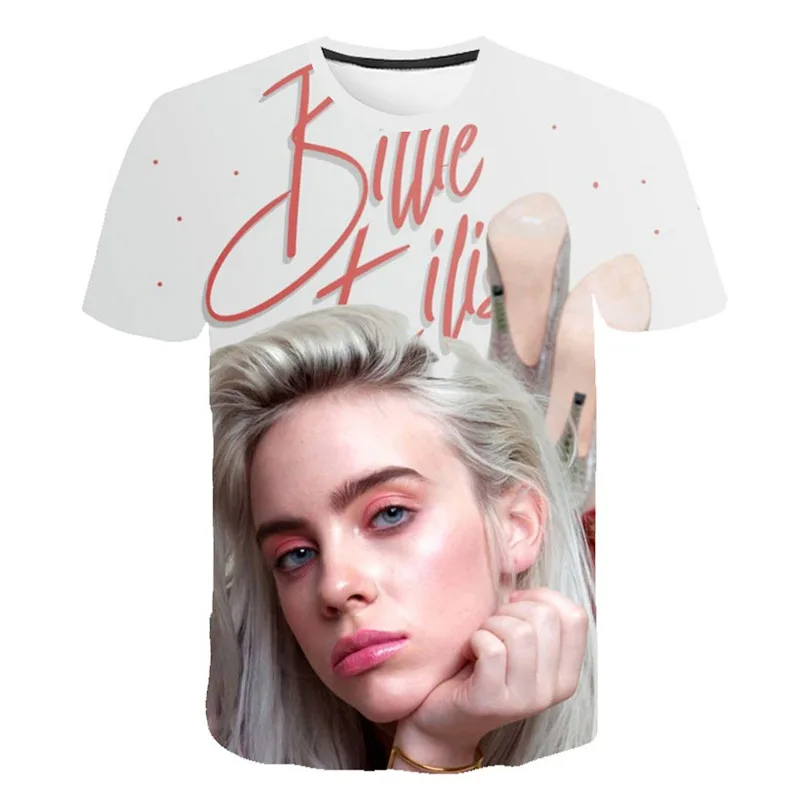 Billie Eilish/модные футболки для девочек в стиле хип-хоп с 3d принтом летняя футболка с принтом для мальчиков детские футболки с короткими рукавами и 3D принтом Футболка для подростка