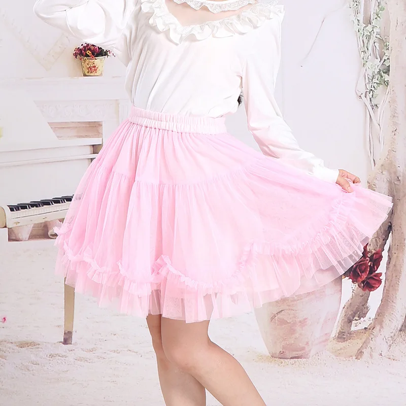 Sweet-Fluffy-Mini-Skirt-Elastic-Waist-Ruffled-Tutu-Petticoat-Skirt