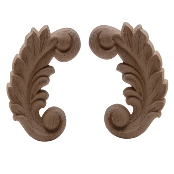 

2PCS Wood Mouldings Wood Applique Wood Decal Onlay Unpainted Carved Natural Long Floral Rubber Wood Cabinet Furniture Corner NEW