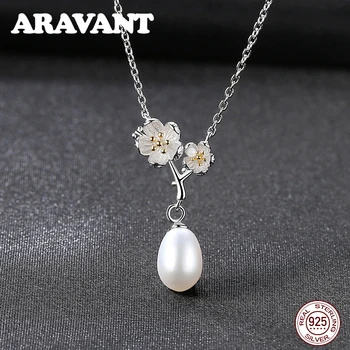 

Real Natural Freshwater Pearl Pendant Necklace For Women 925 Sterling Silver Daisy Pearl Necklace Jewelry