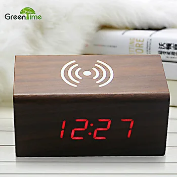 

Alarm Clock Wooden LED Clock Mute Wireless Charging Bedside Home Student Electronic Clock Desktop Wooden Clock Alarm Clock