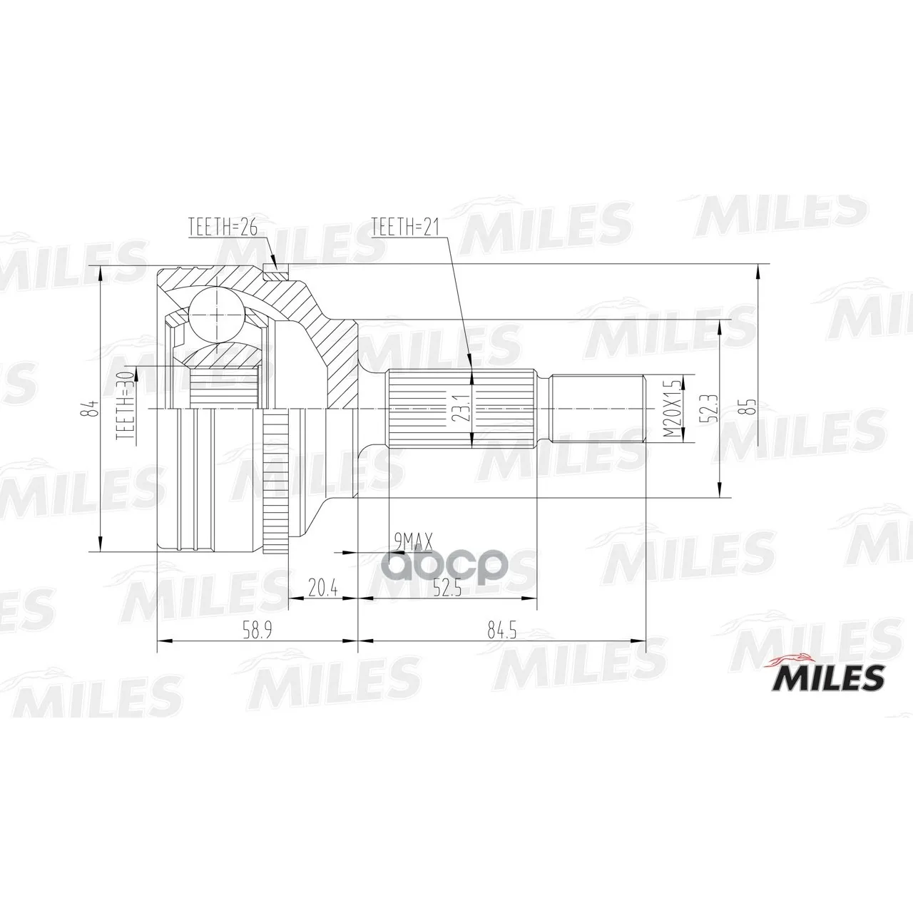 Шрус Renault Clio Ii/Kangoo/Nissan 1.2-1.9dti 97-09 Нар. Abs Miles Ga20387 Miles арт. GA20387