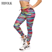 Hiфолк мода смешанные цвета печати растягивающиеся женские леггинсы Высокая талия Оригинальные трикотажные Фитнес Леггинсы полиэстер брюки