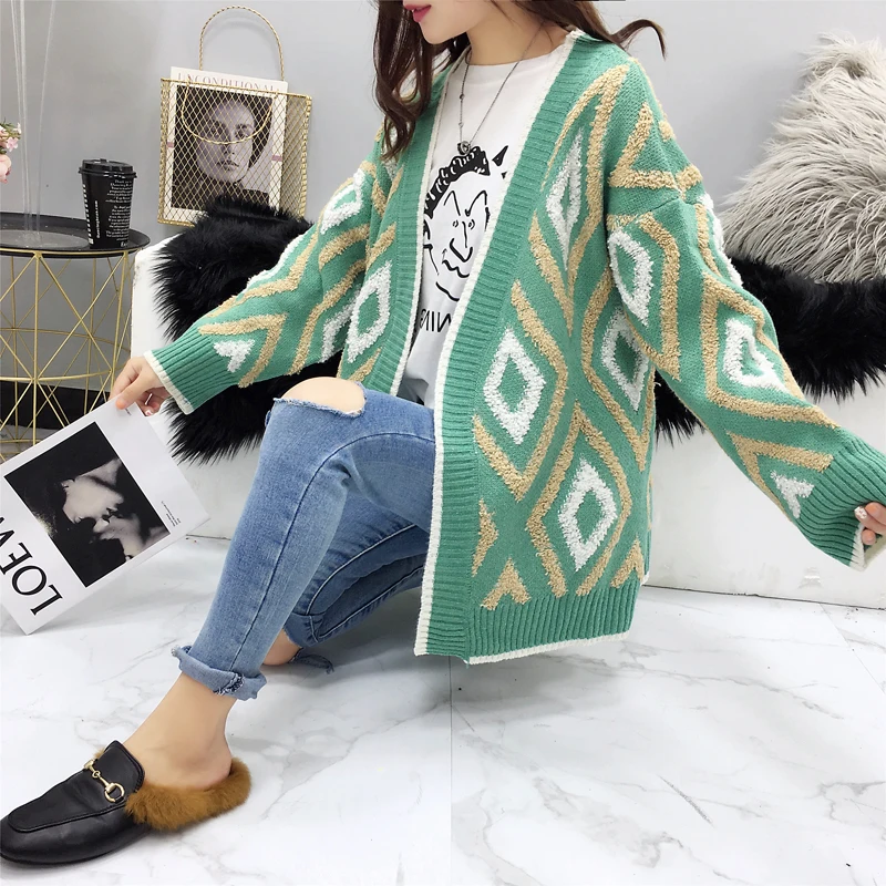 Женская одежда весна осень зима корейский vestidos кардиган пальто свободные длинные утепленные свитера женские F0878