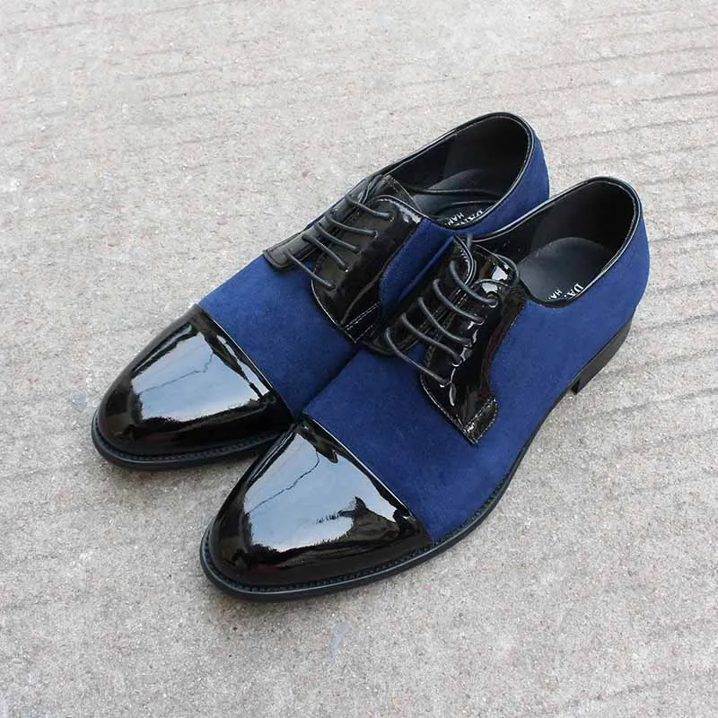 

Handmade Shoes Party Wedding Classic Elegant Men Shoes Blue Monk Strap Buckle Luxury Oxford Patent Classic Footwear Dropshipping