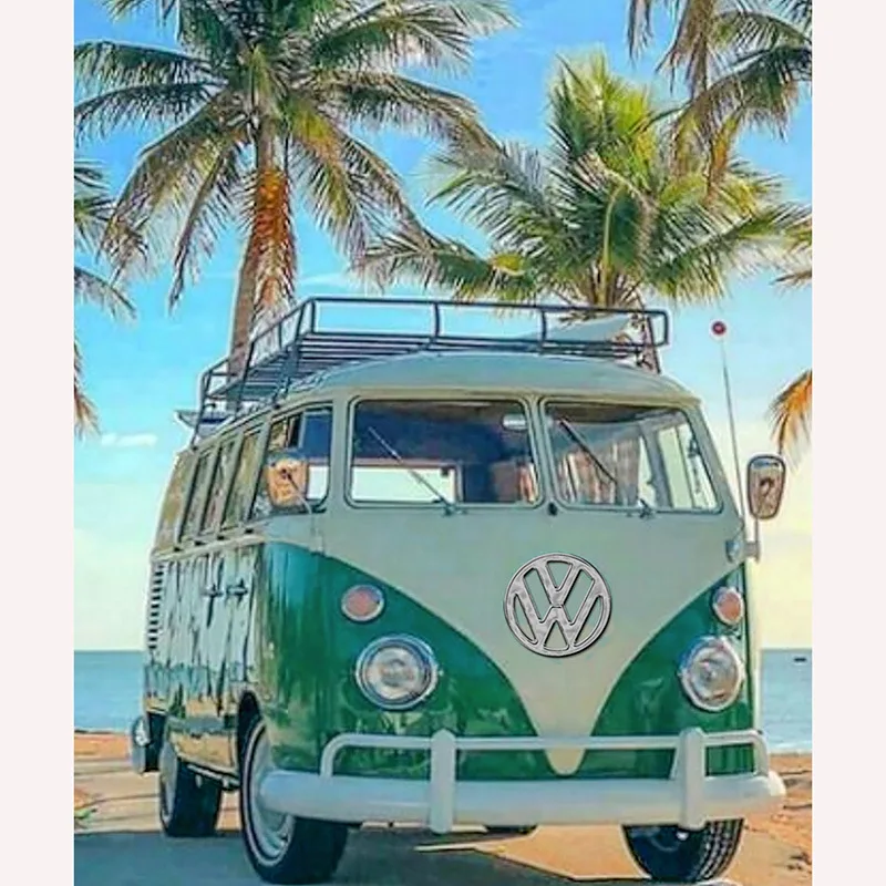 

5d Diy Diamond Painting Bus Full Round Diamond Mosaic Cross Stitch Diamond Embroidery Piink Bus Car Volkswagen Rhinestones Gifts