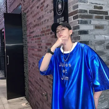

Men's short-sleeved T-shirt 2020 spring and summer solid color loose nightclub performance T-shirt youth fashion men's clothing