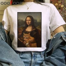 Harajuku camiseta estética mujer Mona Lisa spoof personalidad aceite camisetas pintura femenina Vintage 90s ropa Coreana de dibujos animados