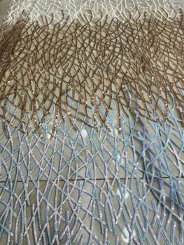 

embroiderd lace fabric DiuDiu-36.6815 with sequins beautiful Nigerian sequins lace fabric for party dress