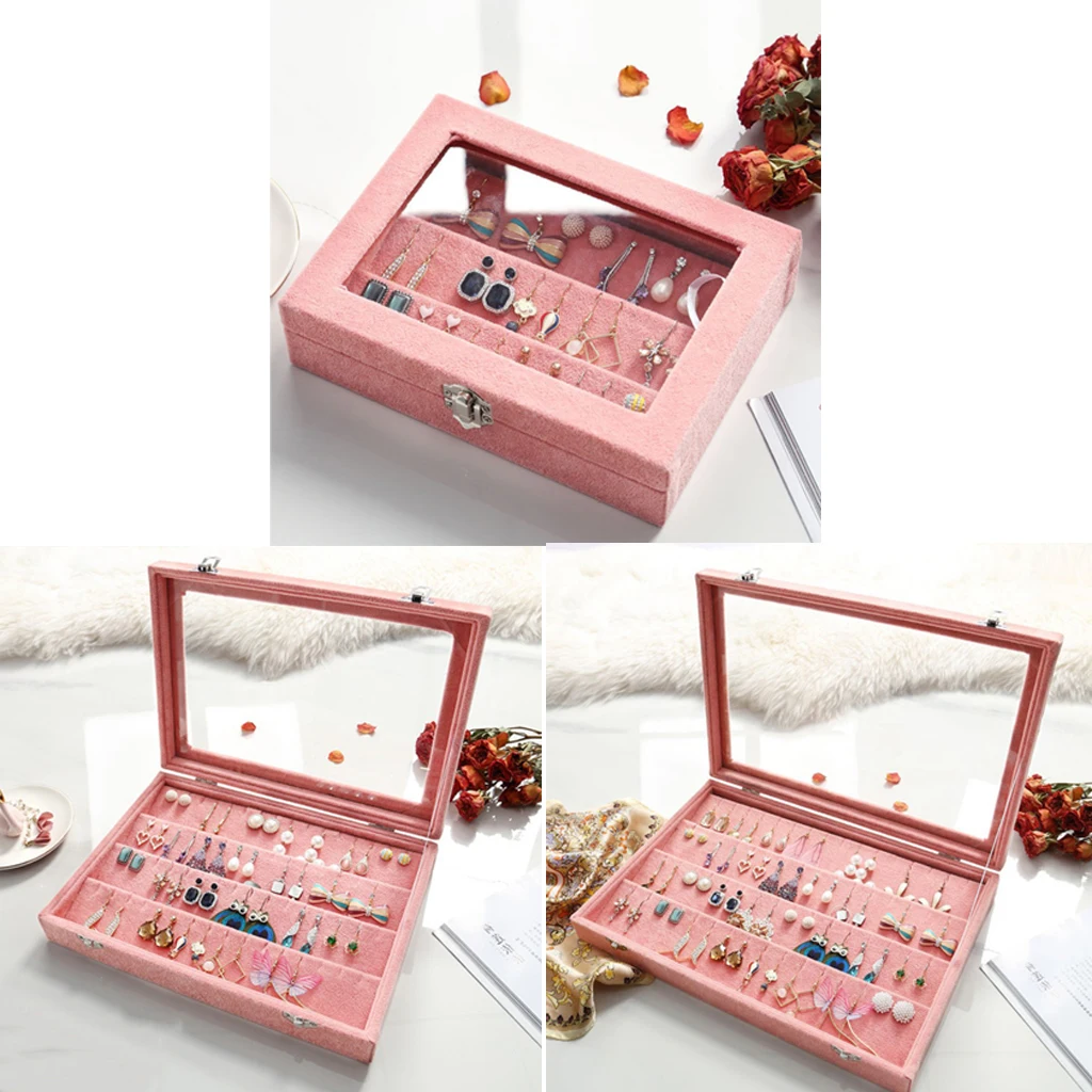 

3Pcs Earrings Display Case Tray Showcase Jewelry Storage Box - Women Girls Gift