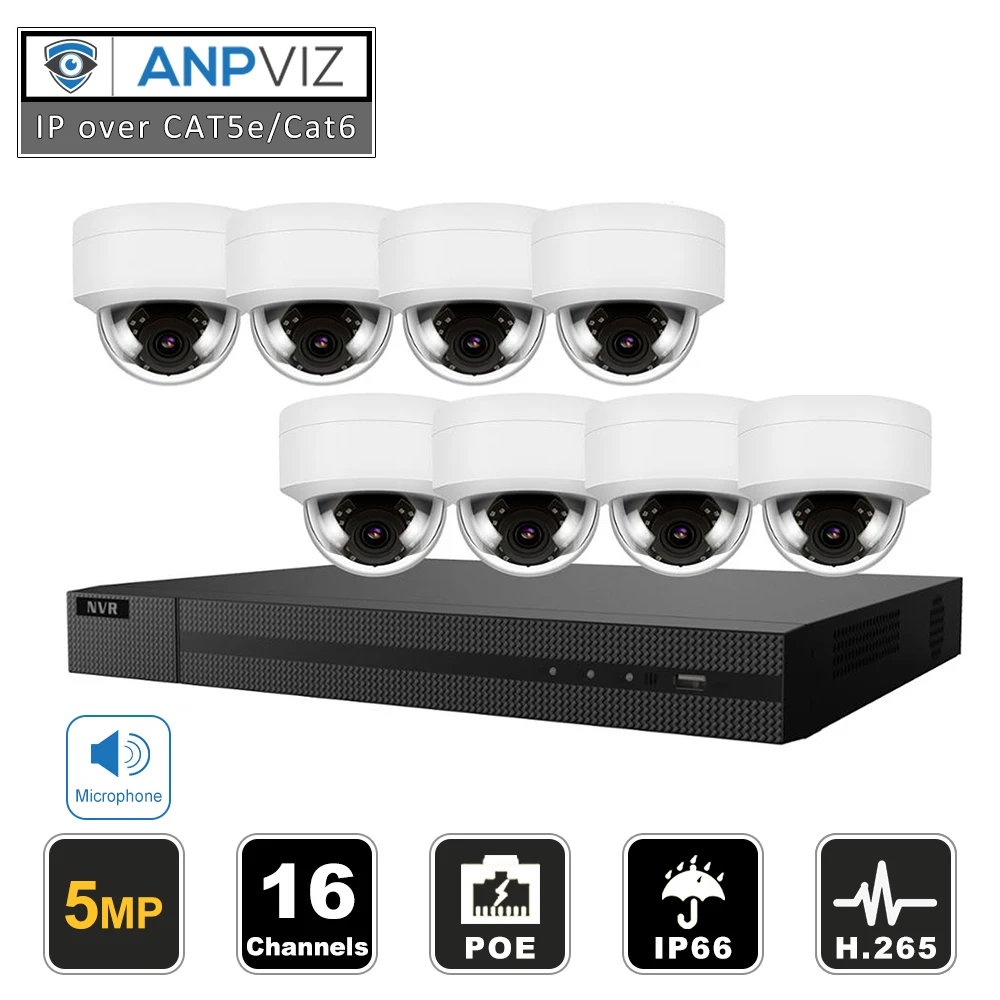 Anpviz 16CH H.265 + NVR 5MP уличная безопасность POE IP купольная камера CCTV система комплект