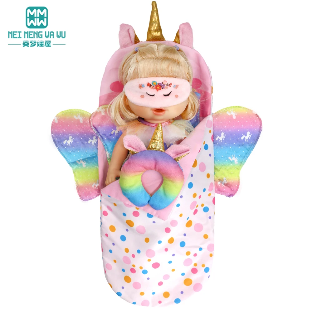 Fits 12-18 inch Baby New Born dolls accessories Four-piece suit Sleeping bags, pillows, eye masks, U-shaped pillows