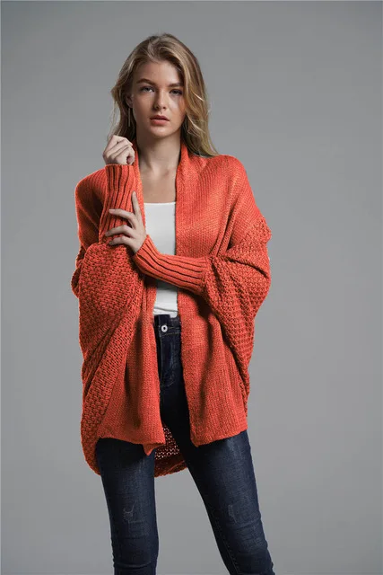 Fitshinling большой свитер Кардиган Женская одежда пэчворк рукав "летучая мышь" длинный кардиган Женская зимняя куртка пальто Большие размеры - Цвет: orange