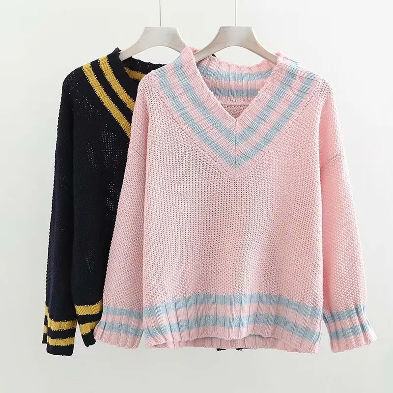 ASDs осенняя одежда милая Женская Популярная Мода Цветной полосатый принт свободный и большой размер женский свитер Wxy66900
