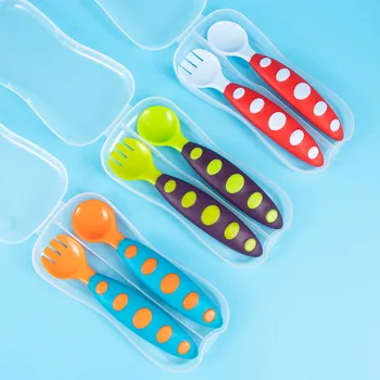 

Baby Spoon Fork Adaptable Utensils Safety Silicone Feeding Flatware Spoon For Baby Feeding Infant kids Dishes with Storage Box