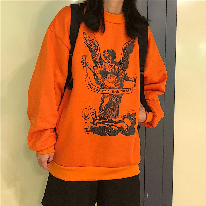 Осенне-зимняя Толстовка Femme корейский Ulzzang Harajuku винтажные Свободные флисовые толстовки женские, пуловеры с капюшоном
