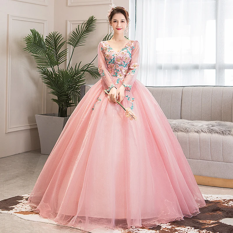 Vestido 15 quinceanera Дешевые Длинные рукава Бальные платья фиолетовые Бальные платья с открытой спиной с цветами из бисера милые 16 платья