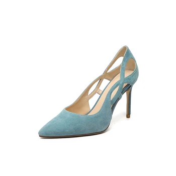 

Suede leather Women Pumps high Heels office ladies shoes woman poined toe summer cut-outs Female Pumps
