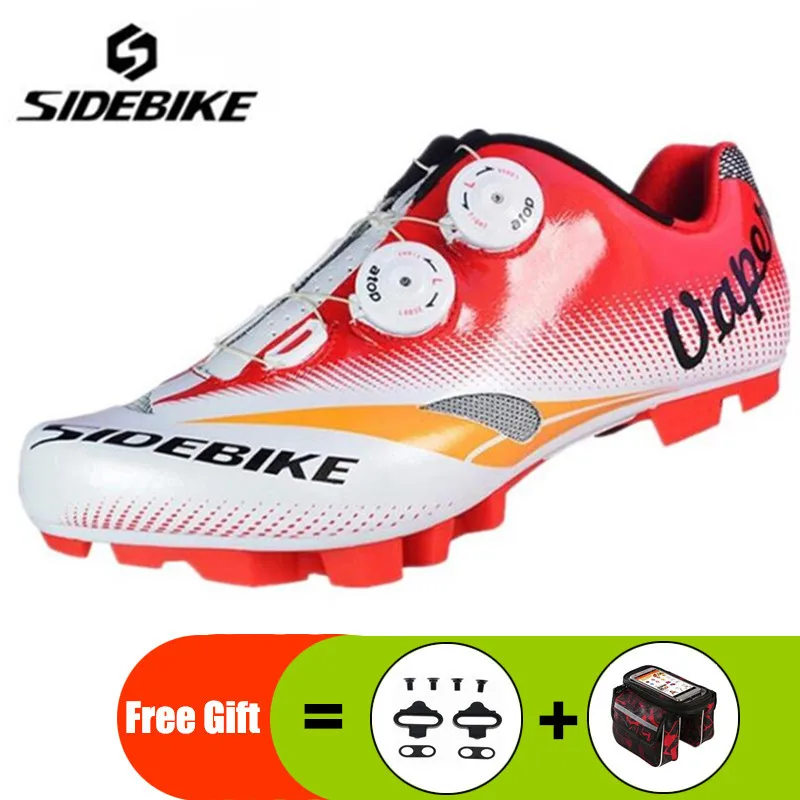 SIDEBIKE/велосипедная обувь; комплект с педалью; дышащая обувь; Sapatilha Ciclismo; Mtb; мужские кроссовки; обувь для горного велосипеда с самоблокирующимся верхом - Цвет: red add gift