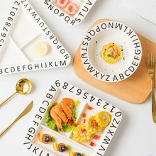 INS Simple Alphanumeric Triangle Children's Ceramic Plate Infant Complementary Food Fruit Divider Tableware