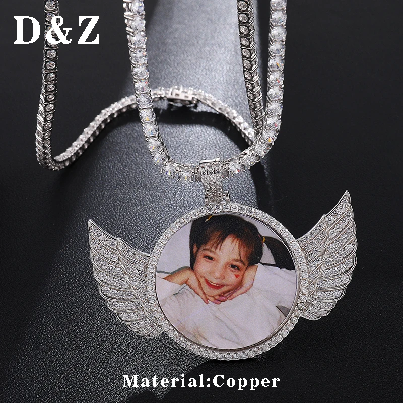 D&Z хип-хоп на заказ фото с Bling Iced Out CZ ожерелья с крыльями для мужчин и женщин индивидуальный подарок для любви
