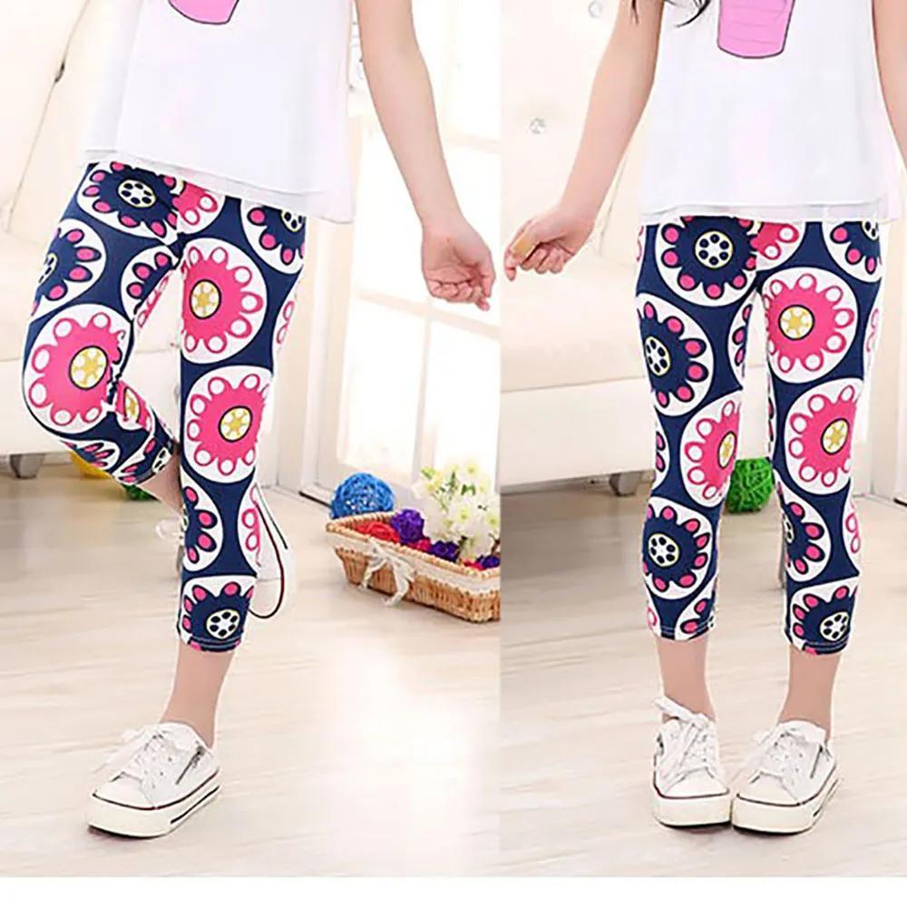 Розовый tights Summer Girls Cropped Trousers Printing Stockings Flower Kids Baby Pencil Pants baby girl clothes tights for girls - Цвет: Розовый