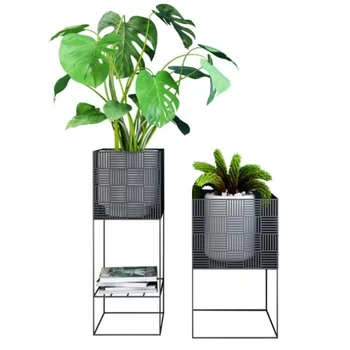 

Nordic Wrought Iron Flower Shelf Balcony Living Room Interior Floor-standing Simple Double-decker Creative Corner Flower Pot Gre
