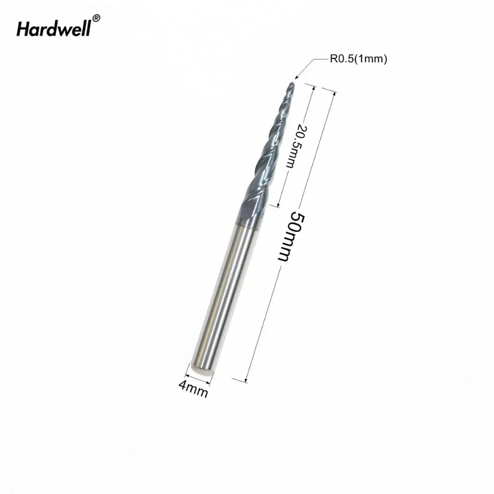shipping-1PCS, R0.5* D4* 20,5* 50L, HRC55 Вольфрам твердого карбида TiALN покрытием конические сферические концевые фрезы, конус и конус бит, дерево