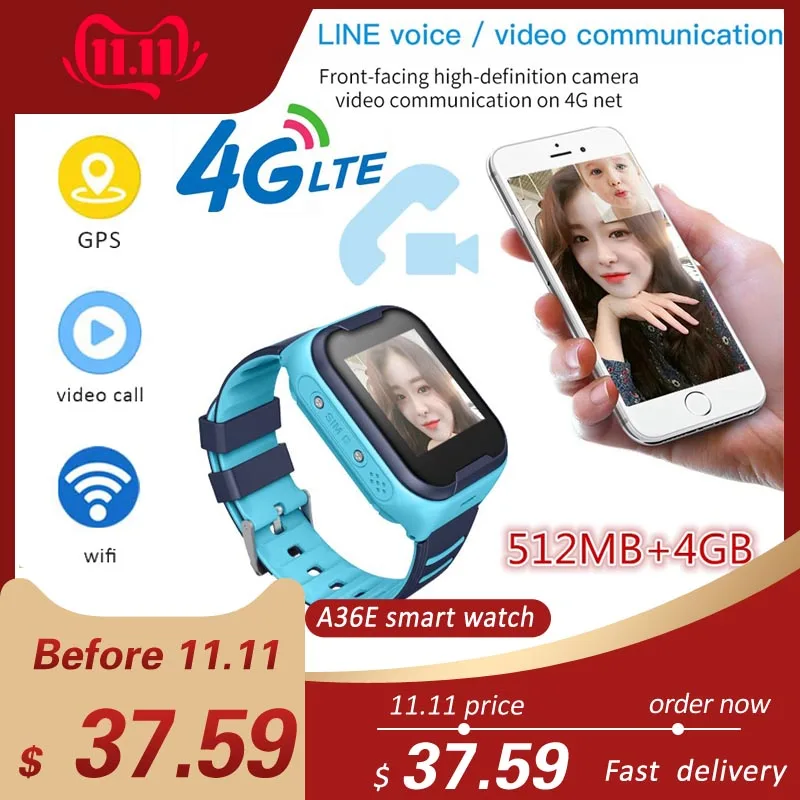 4G Wifi gps A36E Детские умные часы детский телефон цифровой SOS Будильник камера для