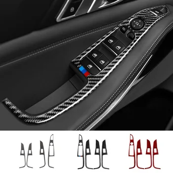 

4 pcs Car Door Window Lifter Switch Button Carbon Fiber Sticker Cover Trim Interior Molding Trim For BMW new 5 Series G05 2019+