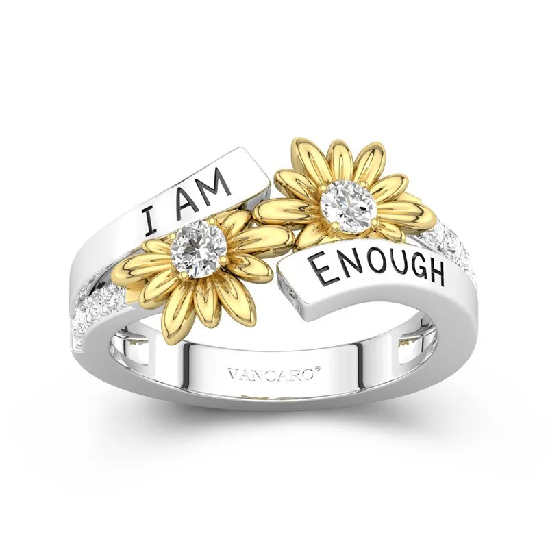 

2023 Woman Rings Korean Fashion Gothic Accessories Sunflower Little Daisy Diamond Two-Tone Ring Gold Jewelry Engagement Ring