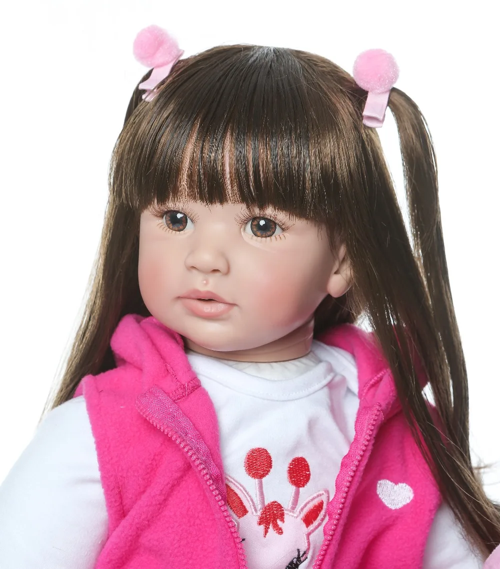 60cm Silicone Dolls NPK Reborn Soft Body Baby Girl Doll Vinyl Newborn Dolls Brinquedos Bebe Reborn planted long hair