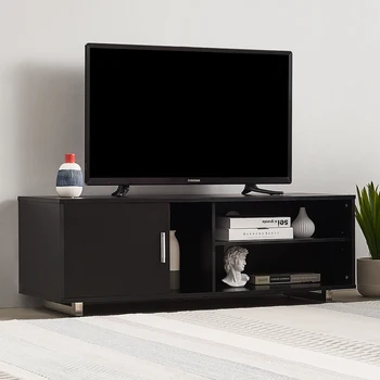 

Modern Black Wooden TV Stand Table Media Stand for Living Room with large Storage Shelves & Storage Cabinets Media Console Table