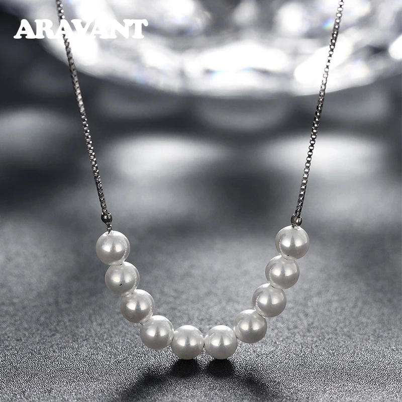 

100% Genuine Freshwater Pearl Necklaces 925 Silver Box Chain For Women Wedding Jewelry