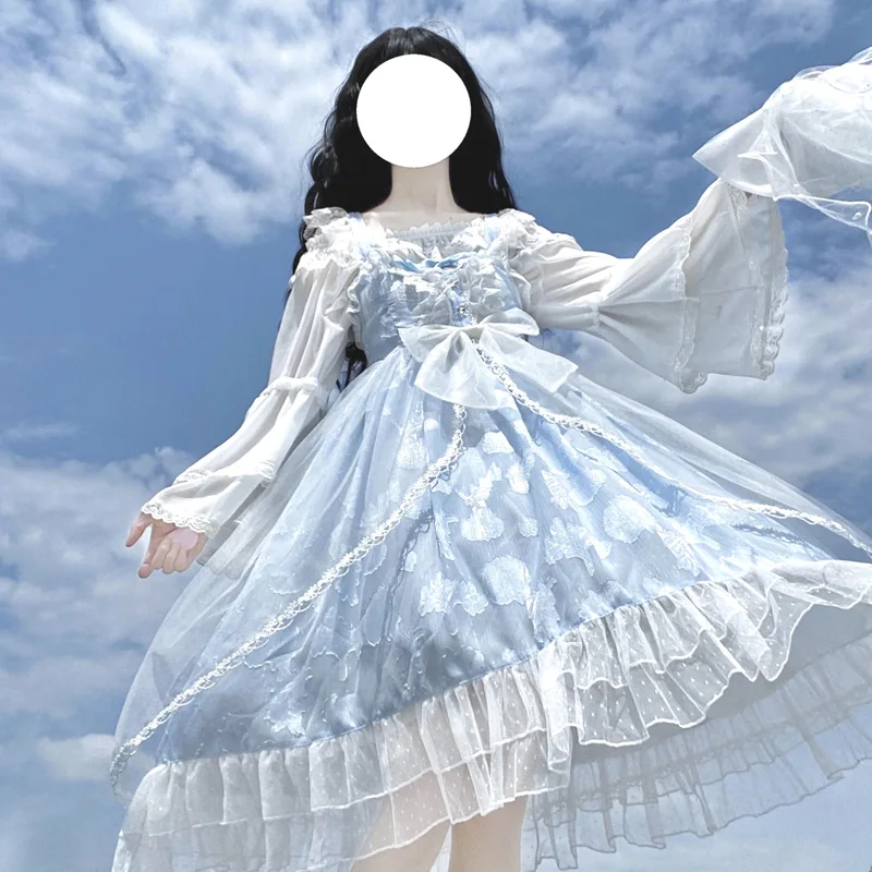 Victorian Retro Lolita Jsk Dress Elegant Women Sweet Lace Shell Print Kawaii Princess Sleeveless Dresses Girls Cute Party Vestid