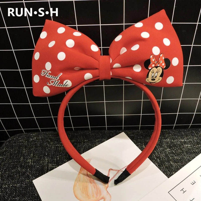 Srunchie, повязка на голову с Минни, Детские аксессуары для волос, детские головные уборы, банты для волос для девочек, резинки для волос с принтом, аксессуары головные повязки