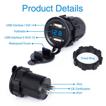 

2019 New Dual USB charger socket adapter LED display with dust cover power socket car motorcycle car accessories