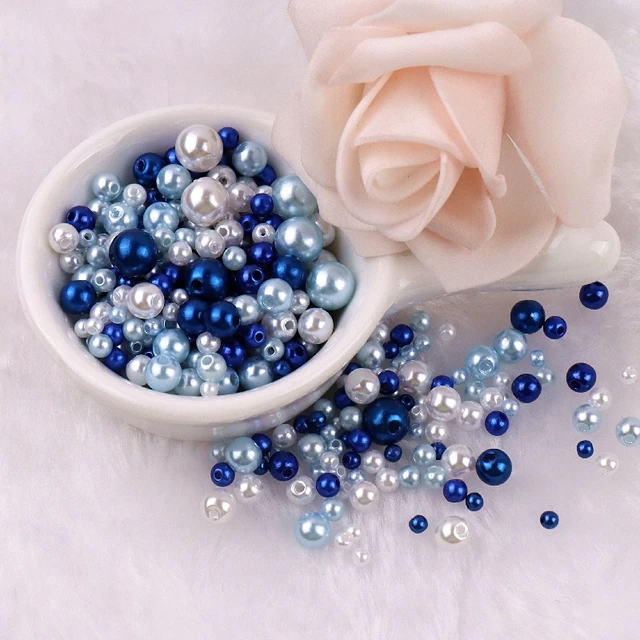 150-200Pcs Colorful ABS Imitation Pearls Mix 3-8mm Round Beads With Holes DIY Bracelet Charms Necklace Beads For Jewelry Making 2124 Mix Blues